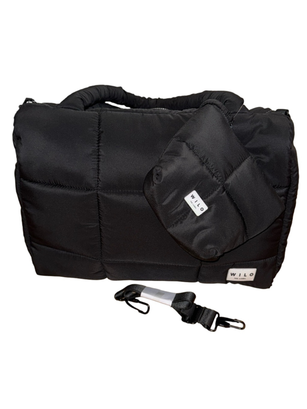 Wilo The Label Black Core Weekender Quilted Puffer Travel Duffel Carry On NWT